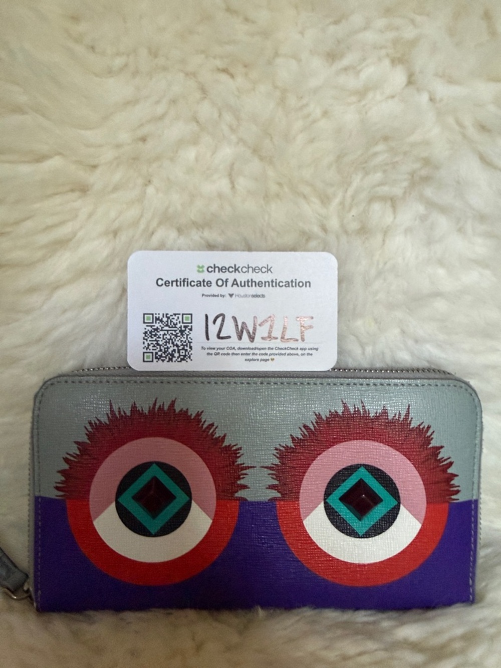 Fendi Colorblock Zip Wallet in Teal, Purple, Red and Pink Eye Motif - Picture 5 of 6